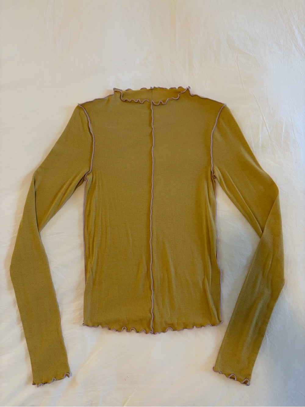 We the Free Ribbed Lettuce-Edge Mockneck Long Sleeve Top